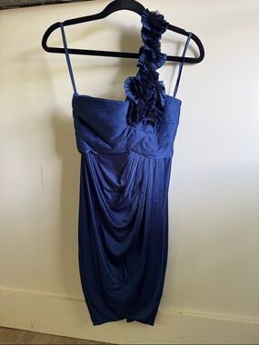 BCBGMaxAzria Navy Dress with Branded Neckline